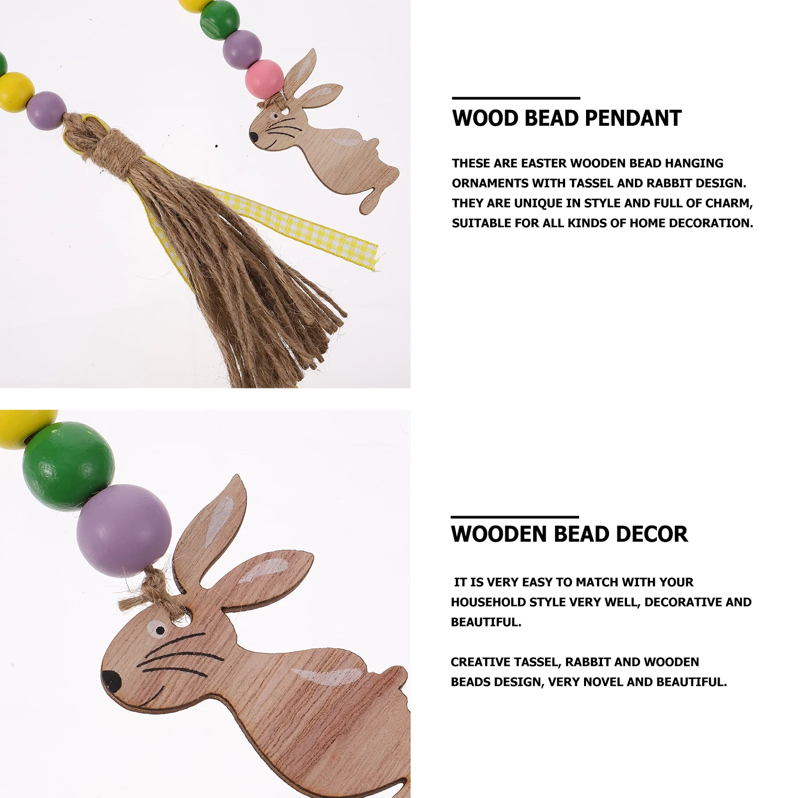 

3pcs Colorful Tassel Beads Rabbit Decor Hanging naments Wooden Crafts Home Wall Pendant Rosary Wood Bead String Home Decor