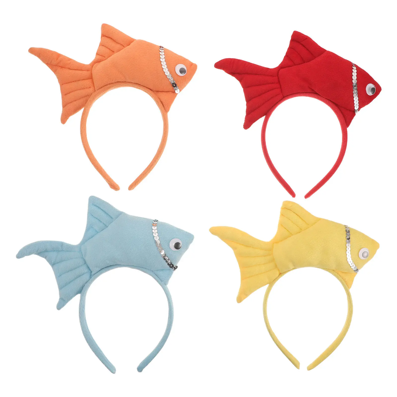 4Pcs Goldfish Headbands Stuffed Fish Hairband Under The Sea Party Headwear Cartoon Animal Costume Stuffed Fish Hairband