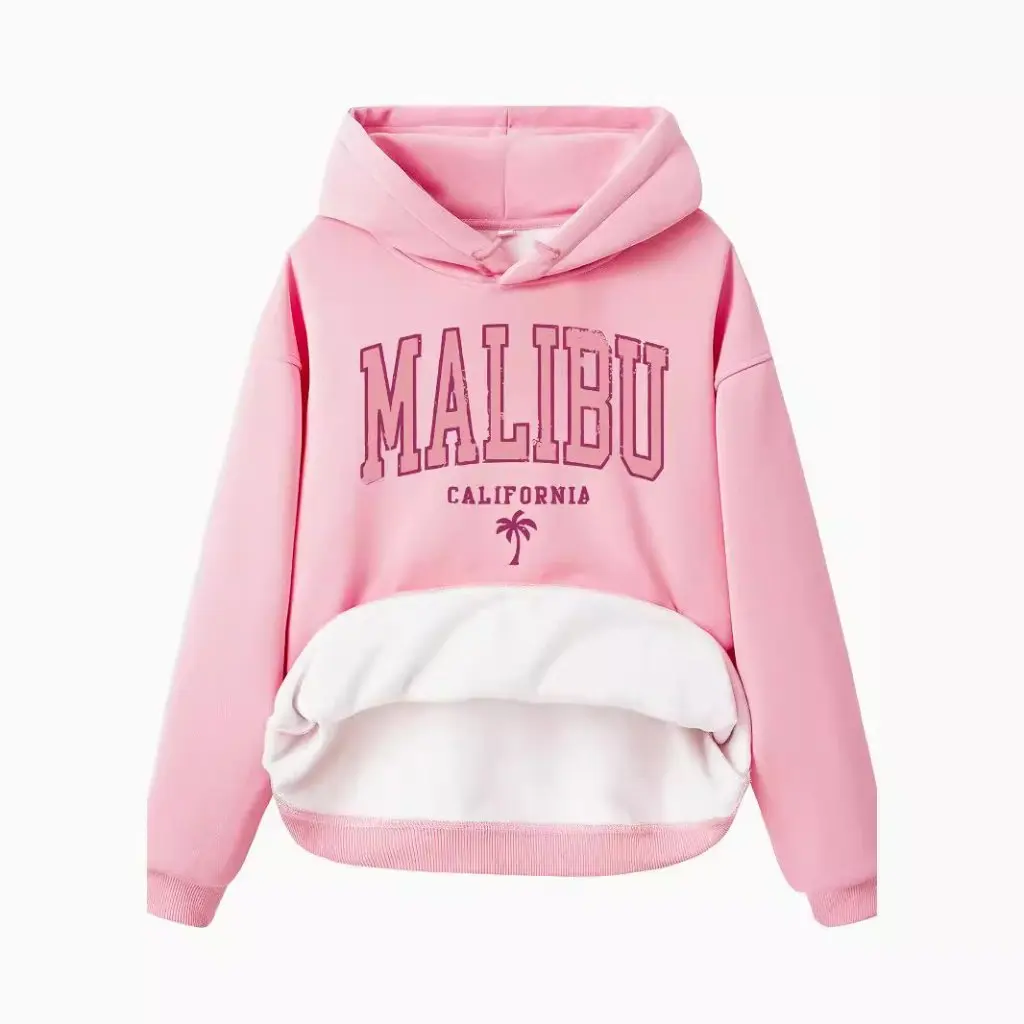 Sudadera de manga larga con capucha para mujer, Top con forro polar y estampado MALIBU, estilo europeo y americano para Otoño e Invierno