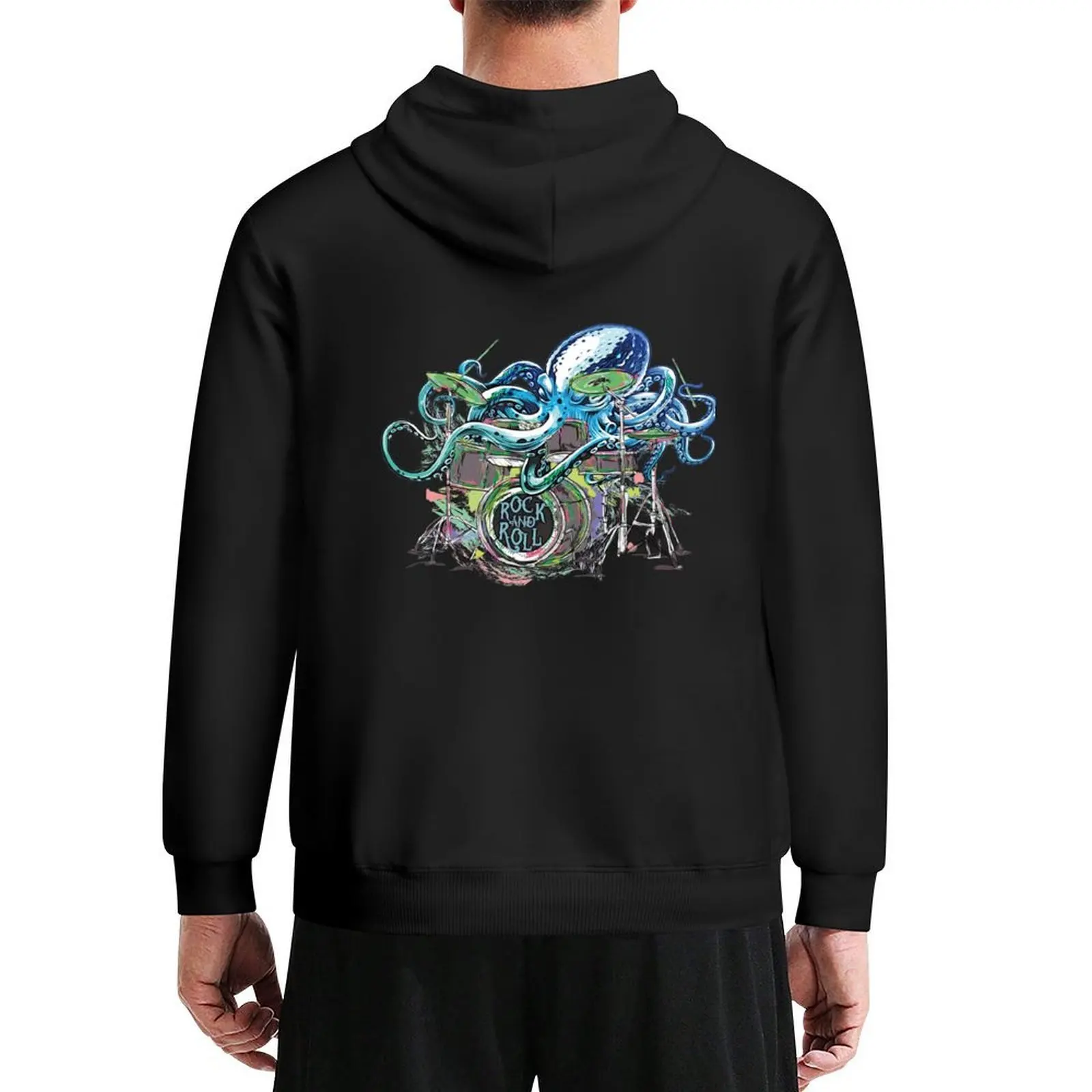 

Drummer Octopus playing the drums Rock and Roll Style Hoodie blouse men's clothes autumn hoodie men