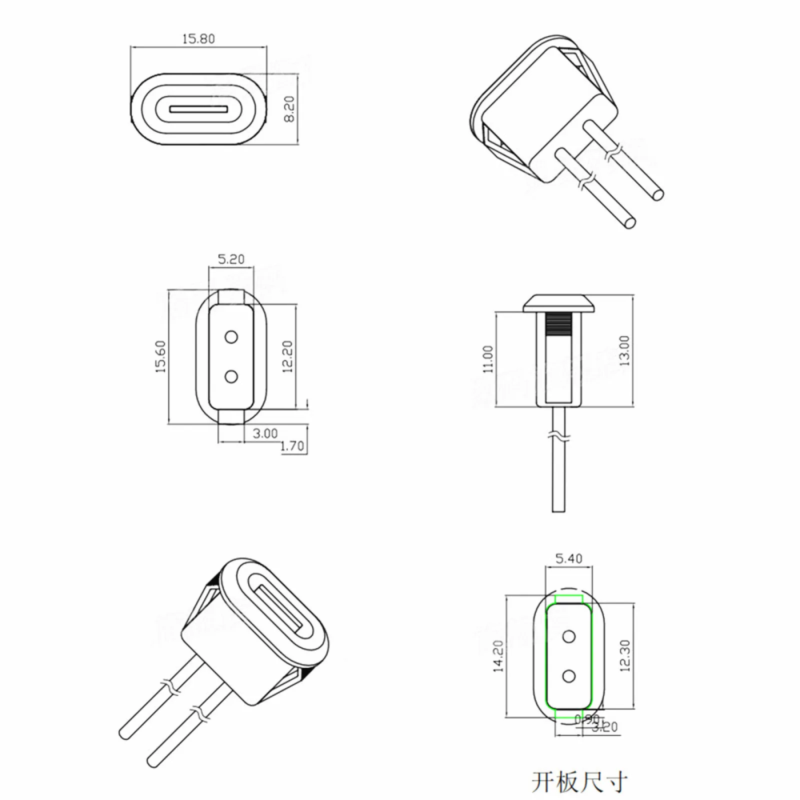 Conector de Cable de alimentación hembra tipo C, 10 piezas, 2 pines, 2P, puerto de carga rápida, interfaz de datos con Cable, Cargador USB