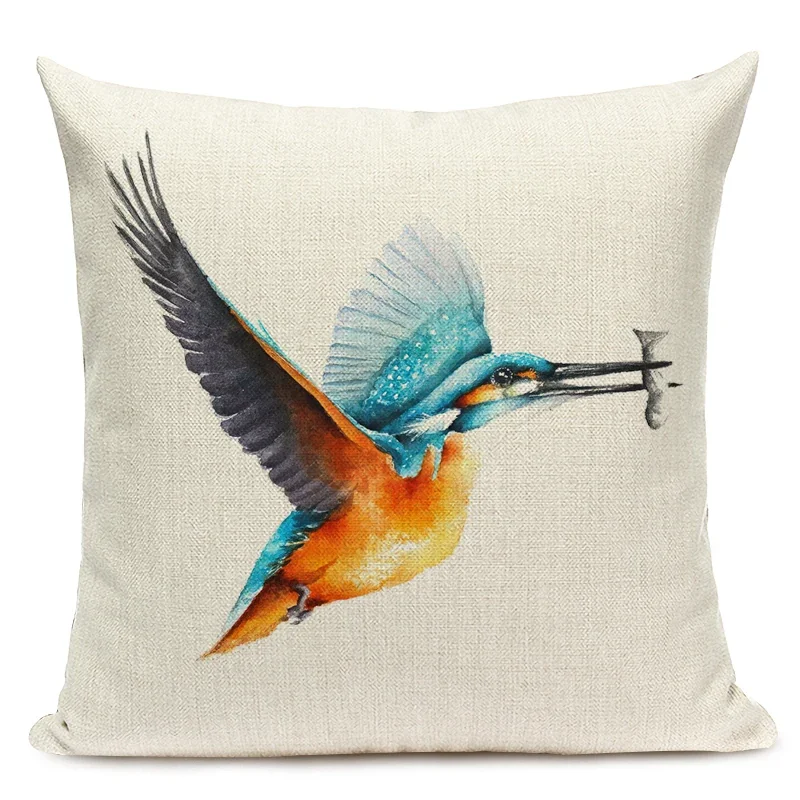 Kingfisher Watercolor Cushion Cover Birds Office Waist Pillow Case Home Car Sofa Decoration Pillow Covers