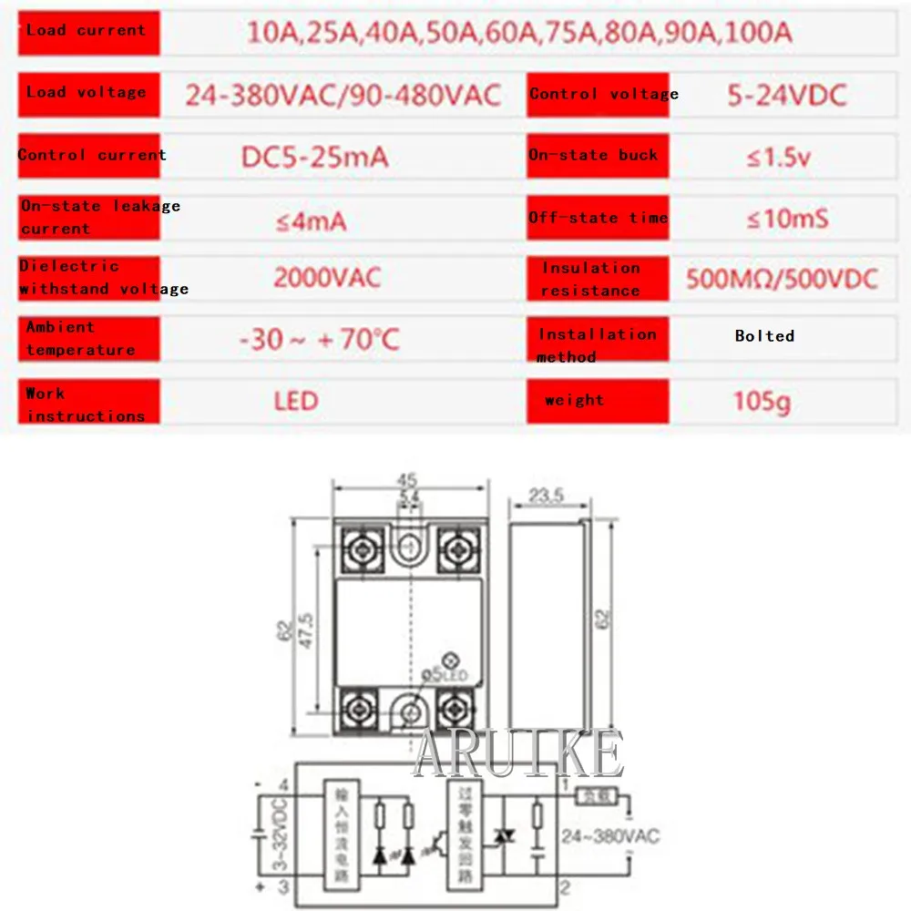 SSR-120DA-H relay solid state, Regulator resistensi DC ke AC 80A SSR 120DA H