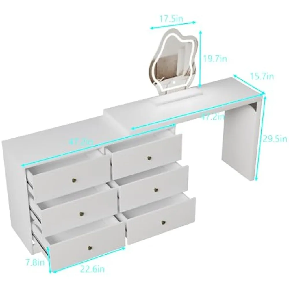Mesa de canto de 82 polegadas com espelho e luzes LED ajustáveis de 3 cores