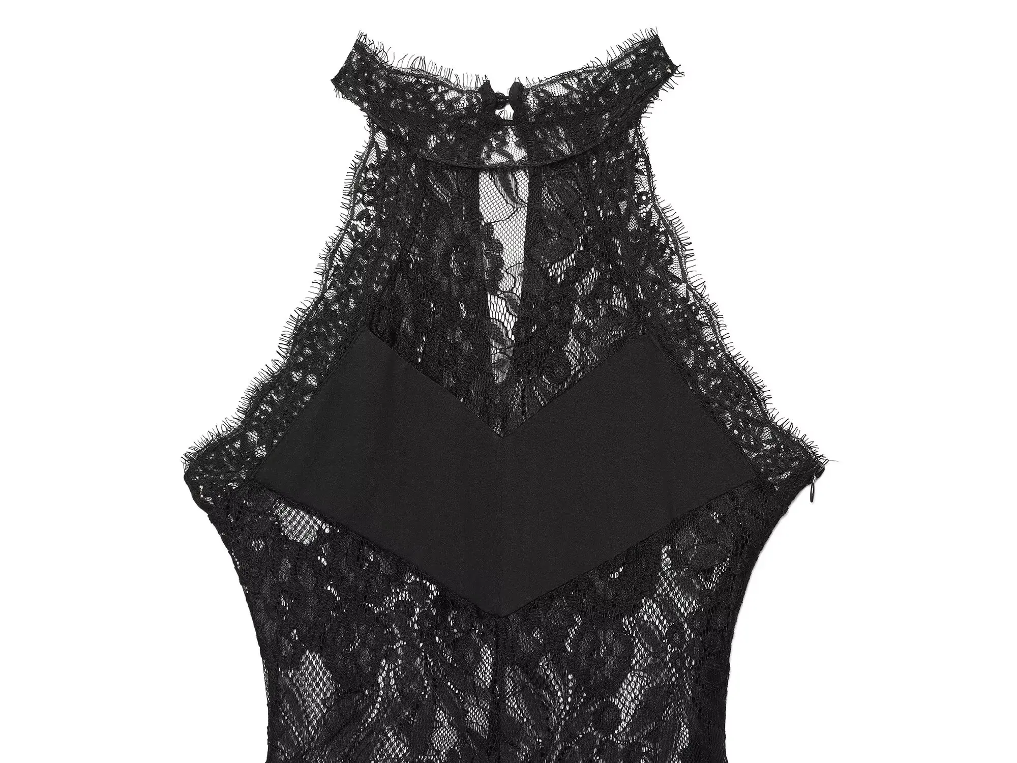 TFMLN Elegantes Damen Sexy Maxikleid, Neckholder Ärmellos, Patchwork-Spitze, Einfarbig, Schmal Geschnitten, Halbtransparentes Partykleid, Sommer Neuheit – Detail 4