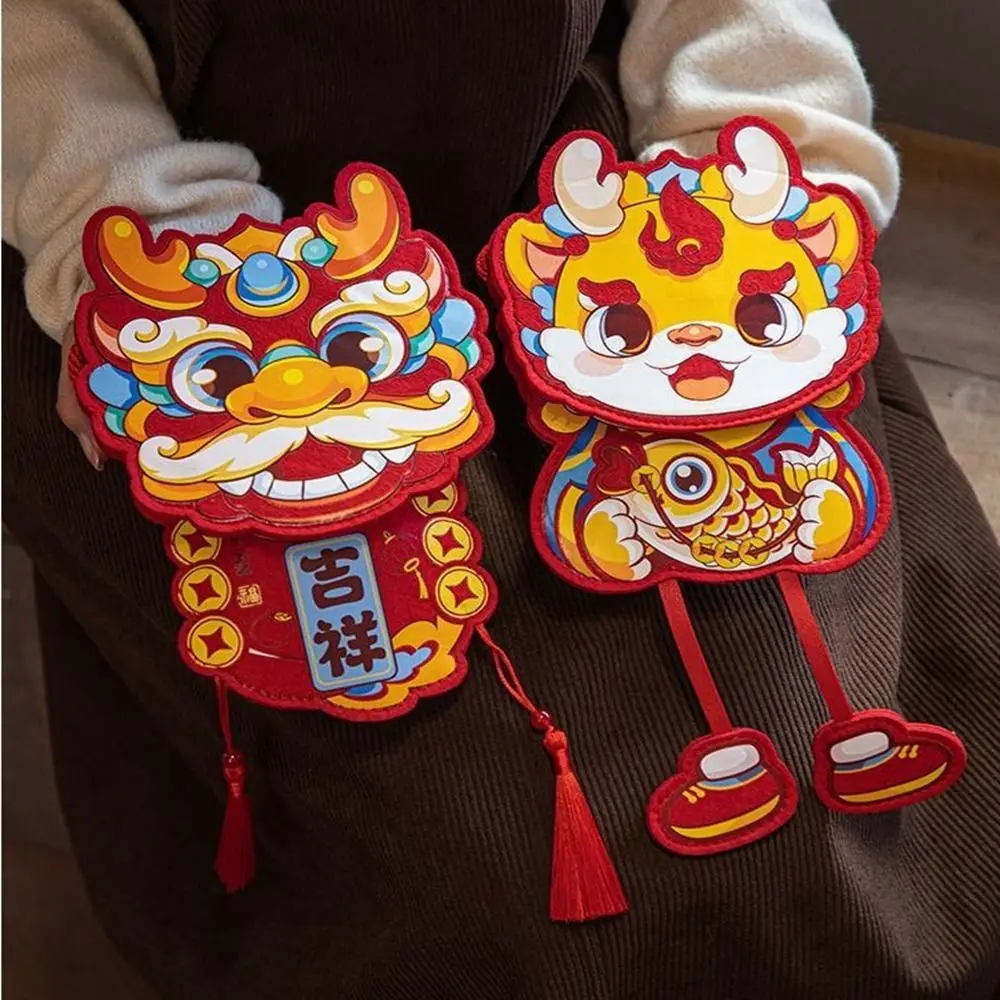 Felt Cloth Chinese Dragon Red Packet High Capacity Red Strap Red Packet With Tassels New Year Red Envelope Spring Festival