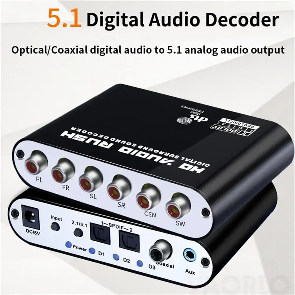 AC3 Audio Digital to Analog 5.1 Channel Stereo DAC Converter Optical SPDIF Coaxial AUX 3.5mm to 6 RCA Decoder Amplifier