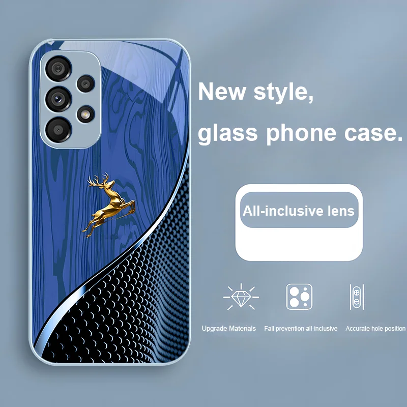 Elegant Wood Grain Deer For Samsung Galaxy S24 Plus S20 21 FE S23 Ultra S8 9 A70 72 73 50 51 52 53 Tempered Glass Phone Case