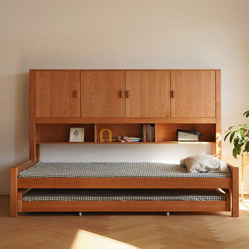 

Japanese-style all-solid wood bedroom cabinet, integrated bed cherry wood double-layer cabinet bed small