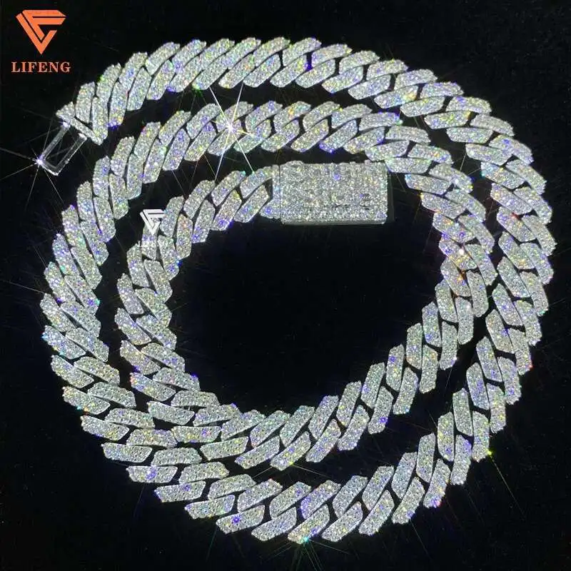 

Ready to Ship Pass Diamond Tester Iced Out 925 Silver VVS Chain Moissanite Hip Hop Miami 12mm Cuban Link Chain Necklace for Men