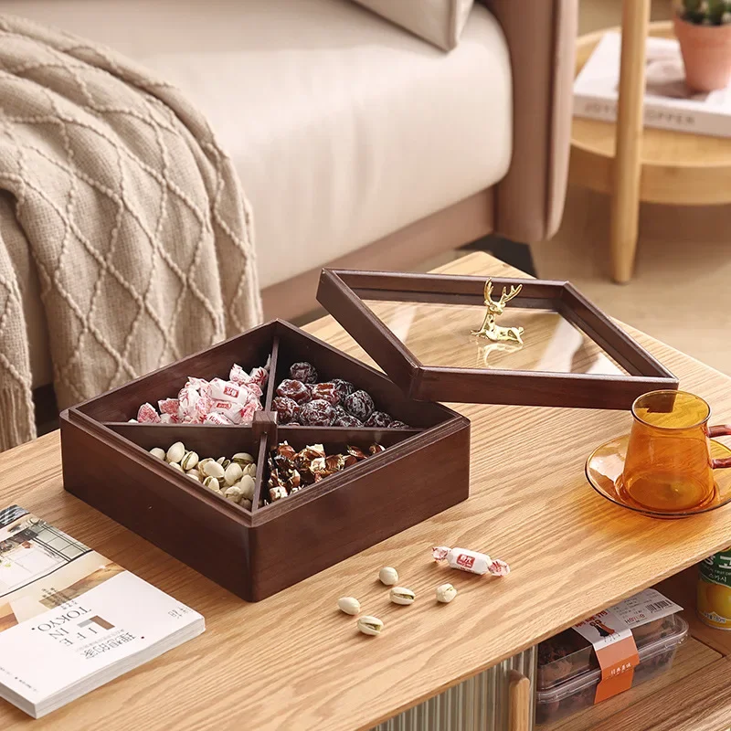 Caja de dulces de madera moderna, contenedor cuadrado de alce, Dim Sum, fruta seca, plato de almacenamiento de postre, compartimento para el hogar,