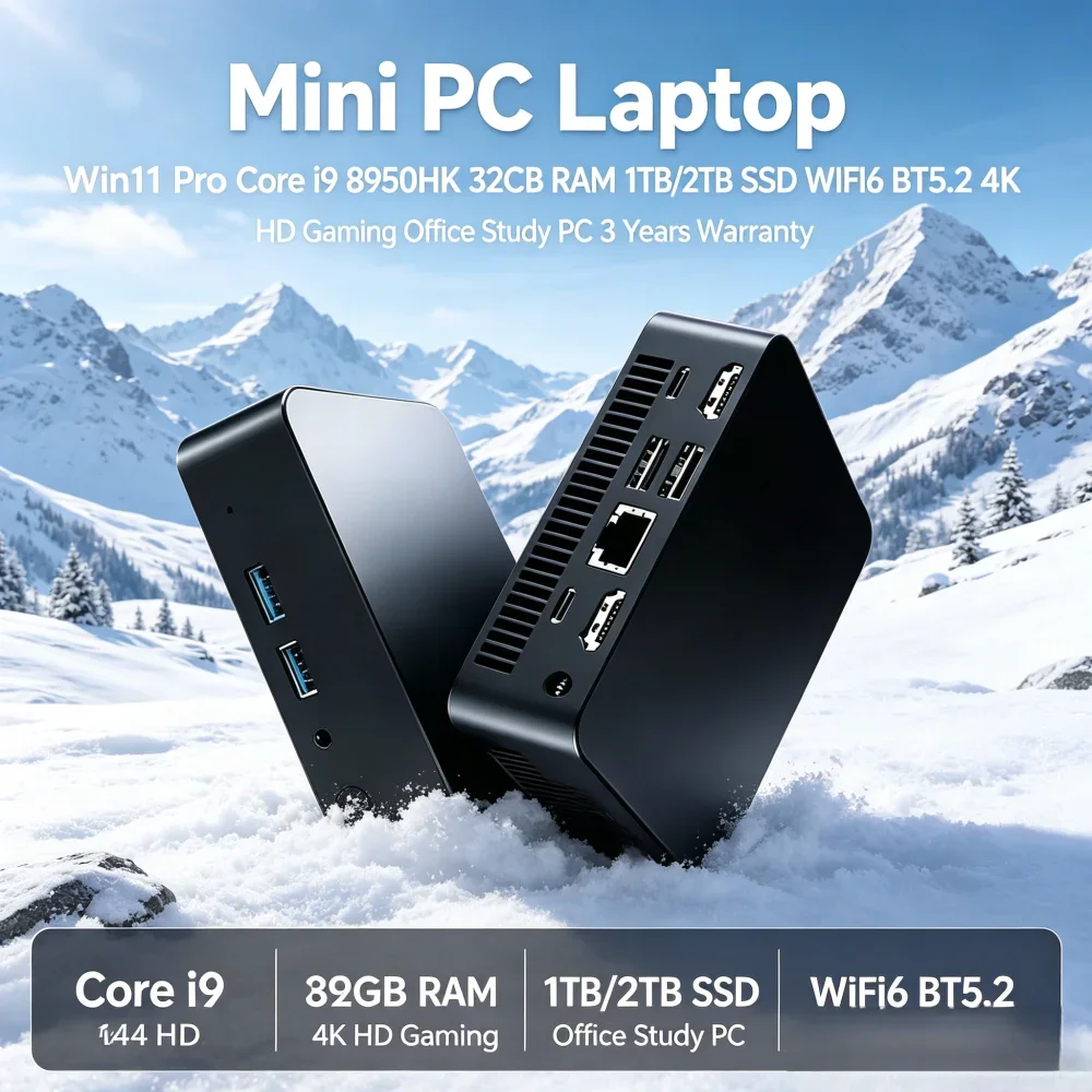 

Mini PC Laptop Win11 Pro Core i9 8950HK 32GB RAM 1TB/2TB SSD WiFi6 BT5.2 4K HD Office Gaming Device 3-Year Warranty