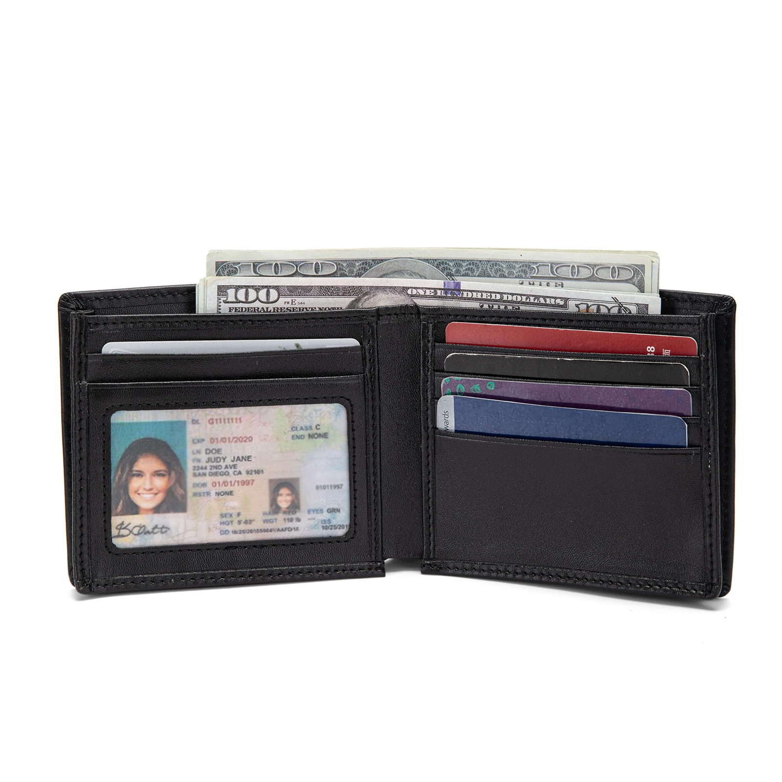 Mens Bifold Wallet Soft Genuine Leather Black Western Secure and Durable Extra Capacity Billfold with Credit Cards slot for gift