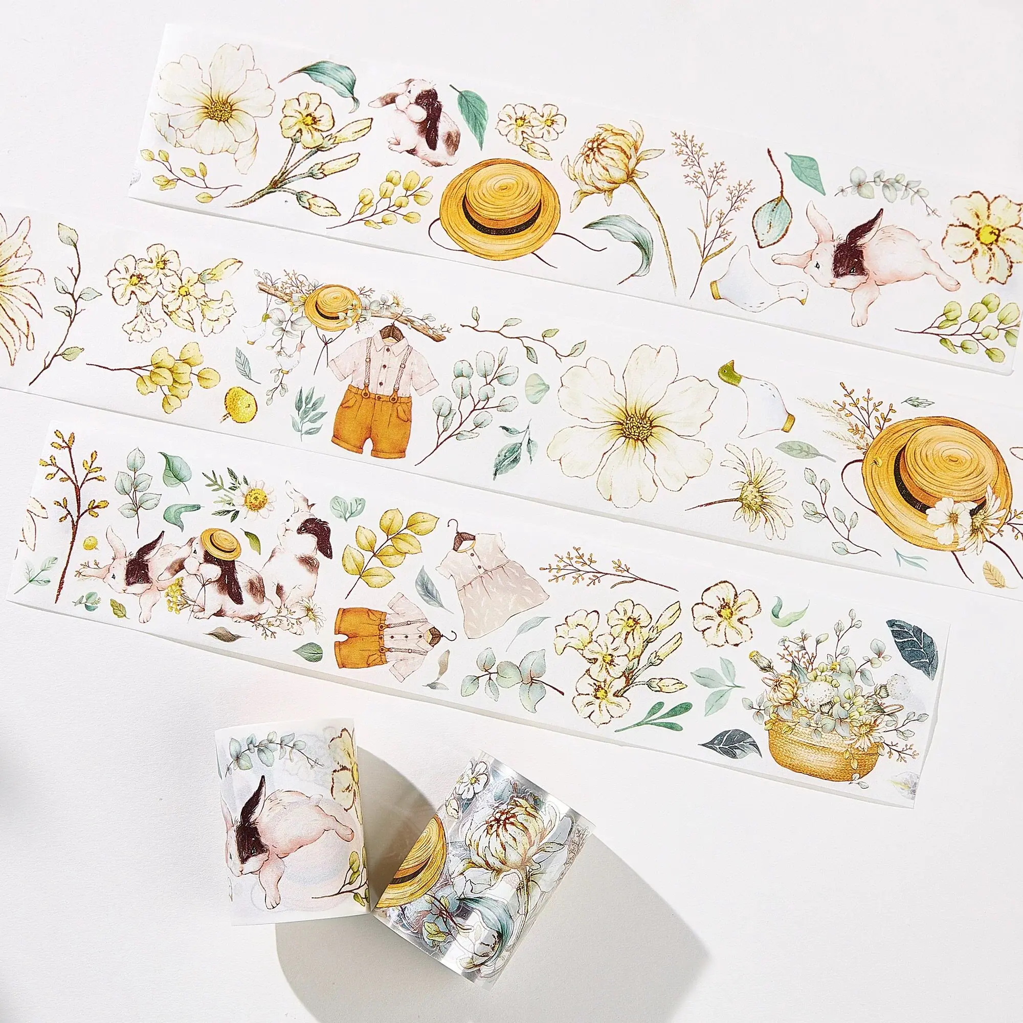 

41 WT Flower and Rabbit Design Washi Die Cut 6cmX100cm Scrapbooking Journal Washi Tape Sample for Stationery Sticker