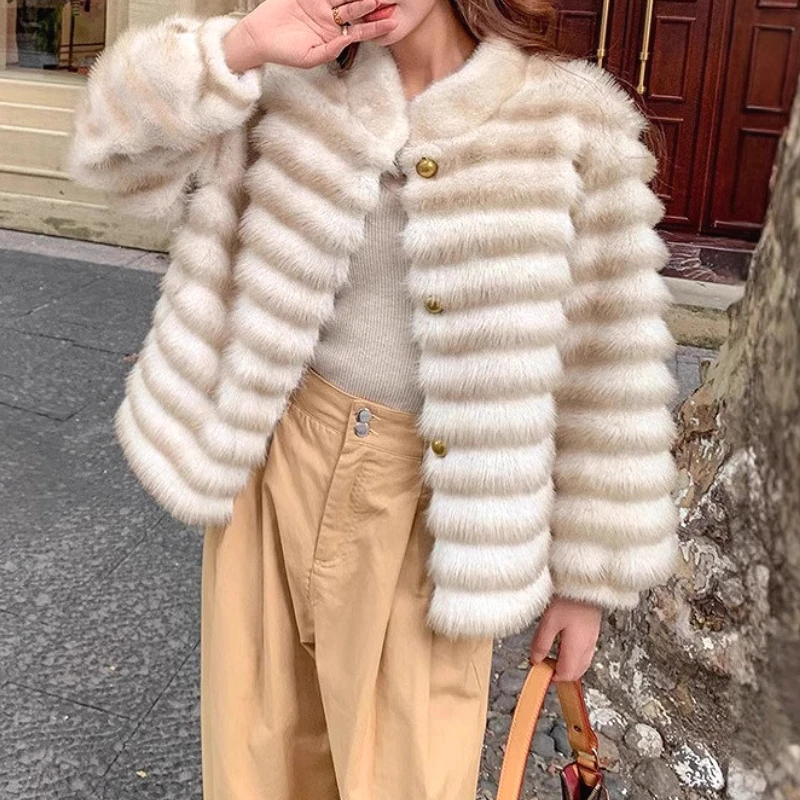 

Faux Fur Coats Women Full Sleeve Short Coat Thick Warm Y2k Streetwear Elegant Work Overcoat Jackets Outerwear 2025 Autumn Winter