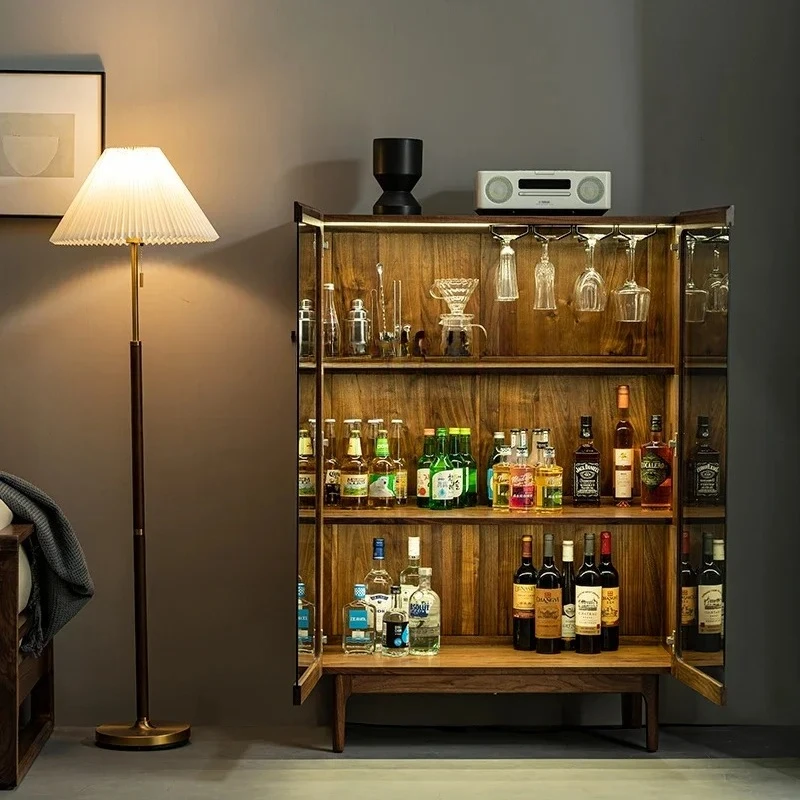 

P Винный шкаф из массива дерева, скандинавская настенная стеклянная дверь со световой витриной, северный. Книжный шкаф из бревен из американского черного ореха