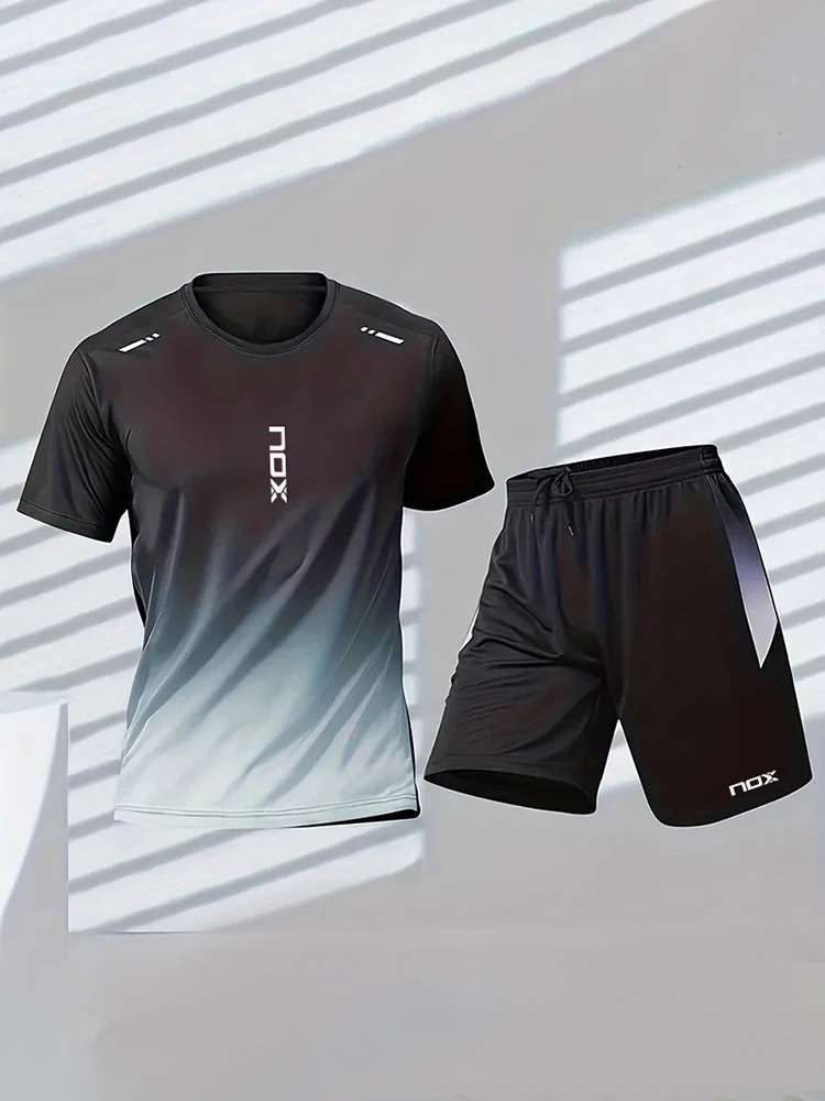 Conjunto de camiseta esportiva Nox masculina e shorts soltos, futebol, badminton, confortável, tênis, verão