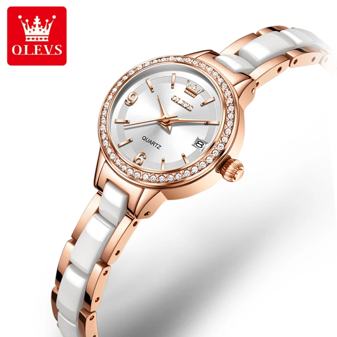 

OLEVS 7093 Fashion Quartz Watch Gift Round-dial Stainless Steel Watchband Wristwatch Calendar