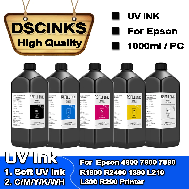 

1000ML Soft Led UV ink For Epson 4800 7800 7880 R1900 R2400 1390 L210 L800 R290 UV printer