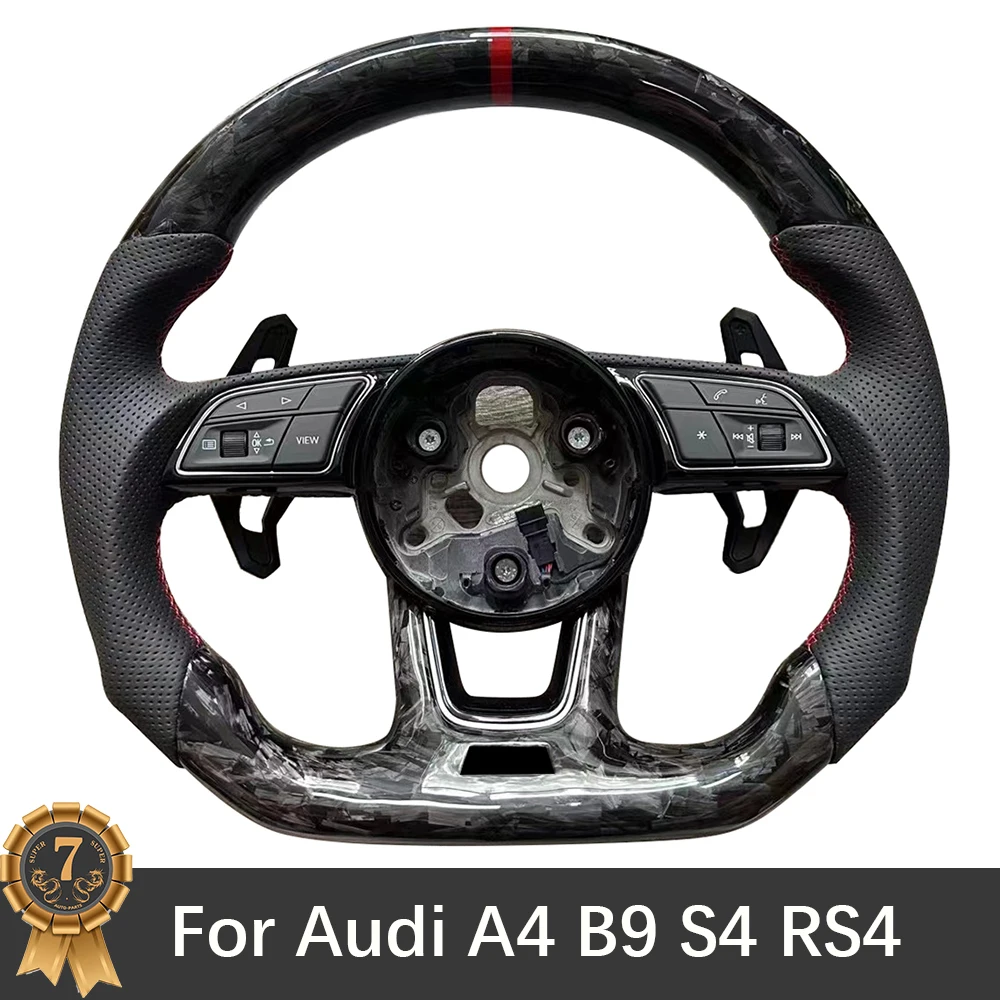 

Рулевое колесо из углеродного волокна для Audi A4 B9 S4 RS4, Красная строчка с веслом S/RS, аксессуары для сборки логотипа