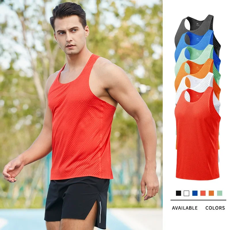 Quick Dry Mesh Tank Top Men Fitness Lightweight Hollow Out Sleeveless Undershirt Athletic Wear Male Running Training Sports Vest