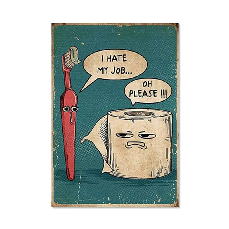I Hate My Jobs Funny Toothbrush and Toilet Paper Poster Print Unikalne humorystyczne obrazy ścienne na płótnie do dekoracji łazienki — zdjęcie 2