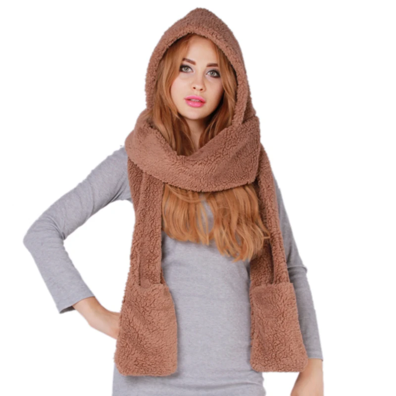 Écharpe chaude d'hiver pour femme, Snood, chapeaux de poche, gants, écharpe à capuche, ensembles de 3 pièces, mode, 3 en 1