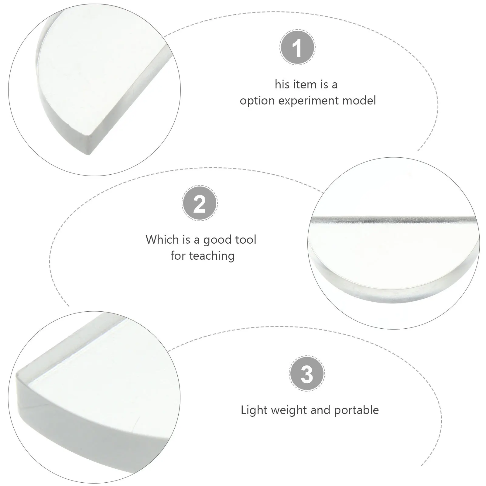 2Pcs Semicircular Glass Optical Lens Physics Teaching Aids Precision Light Convergence Experiment Physics Equipment