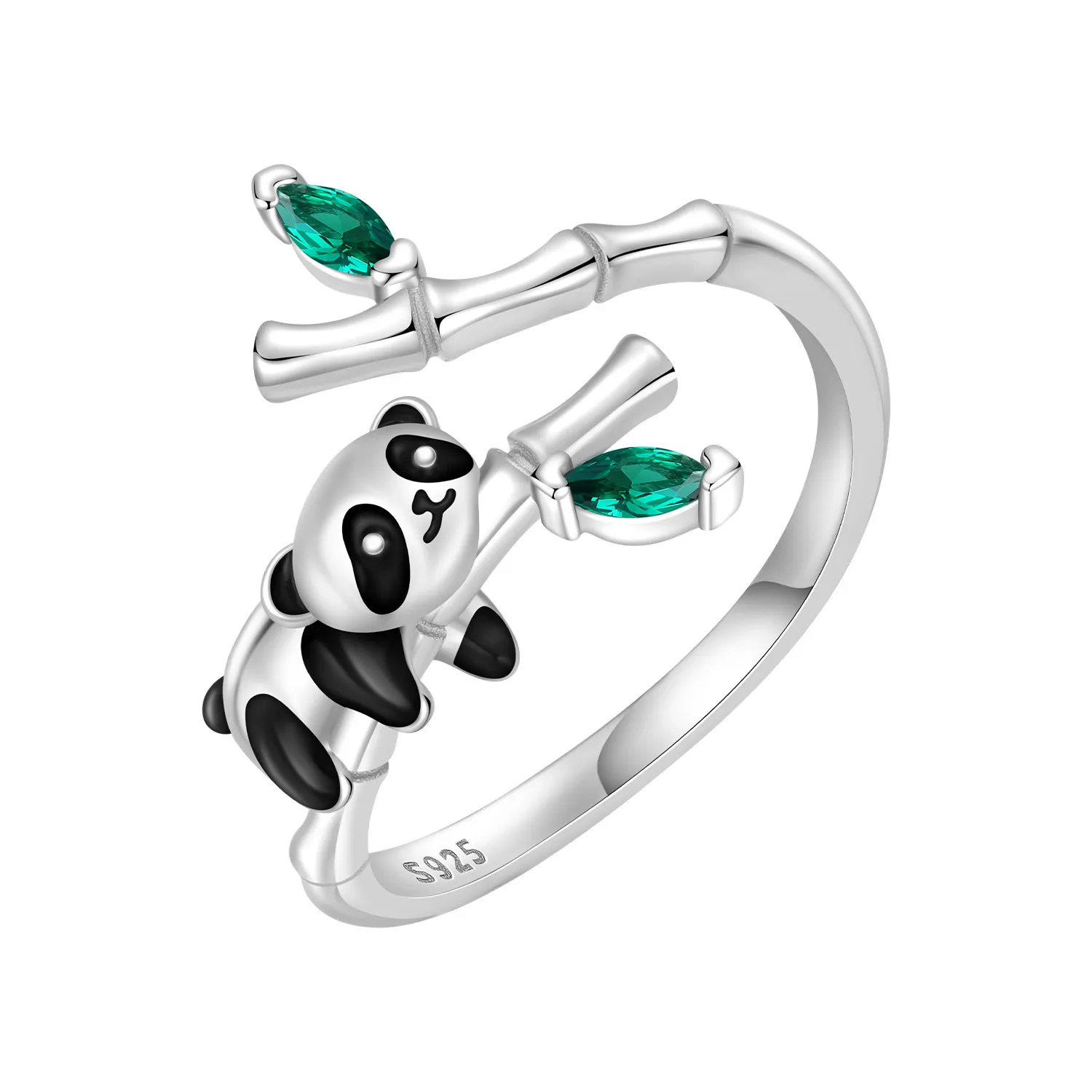 CYCUFF S925 Sterling Silver Panda Animal Bamboo Opening Ring For Women Original Finger Ring Jewelry Party Fine Trendy Gifts