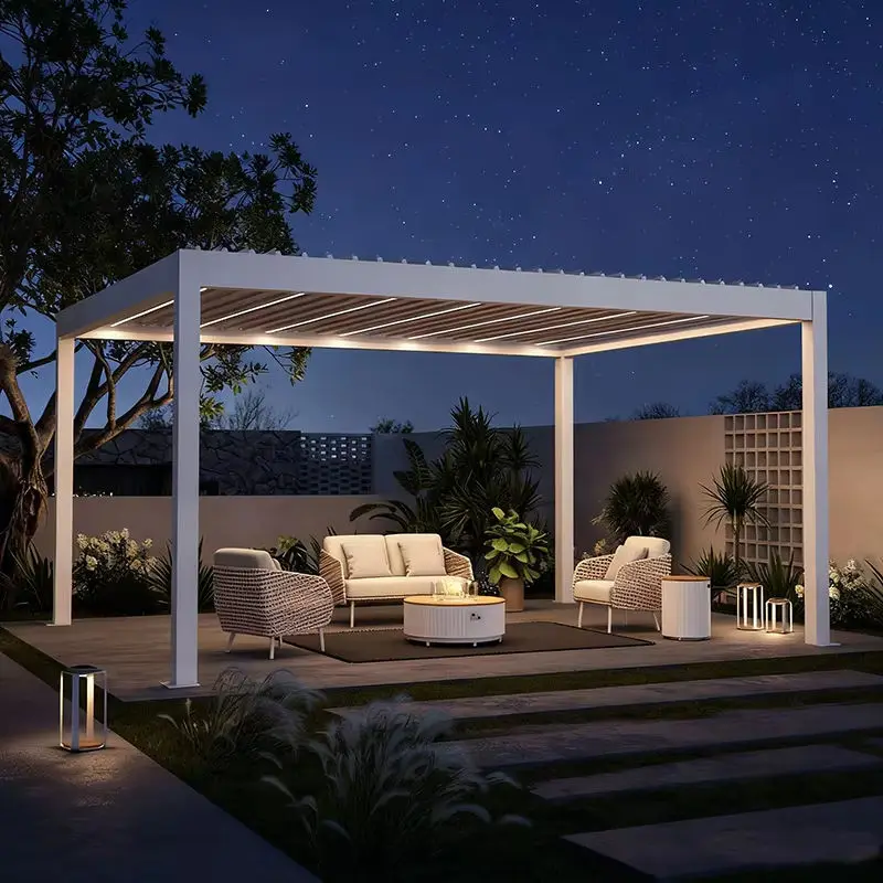 Large Villa Anodized Surface Anti Rust Swimming Pool Pavilion Outdoor UV Protective Aluminum Pergola Leisure Rainproof Gazebo