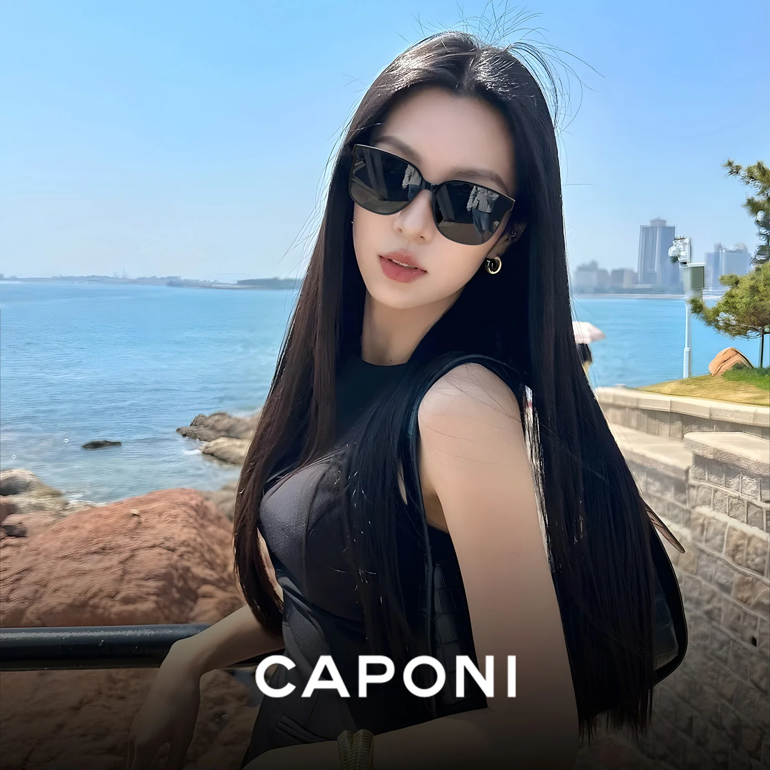 

CAPONI Polarize Nylon Sunglasses For Women High Quality Acetate Eyewear UV400 Protection Fashion Oversized Sun Glasses CP7546