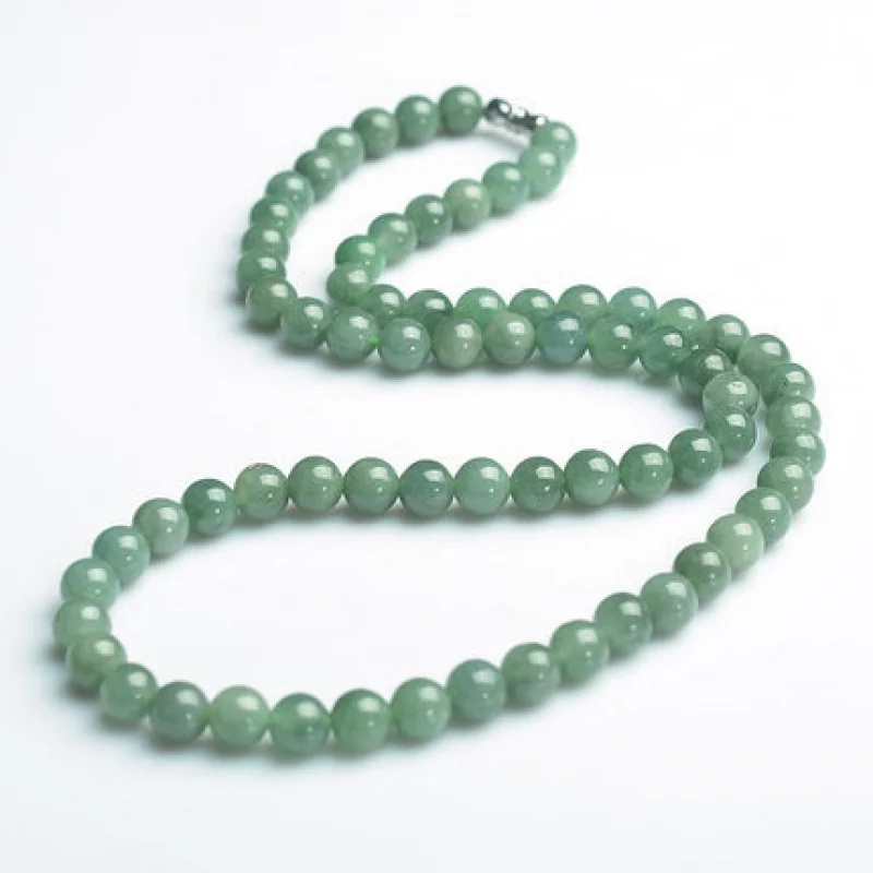 

6.5~7mm Natural Myanmar a-Level Jade Ice Waxy Kinds Oil Green round Beads Women's Necklace Fine Gifts Necklace 55cm