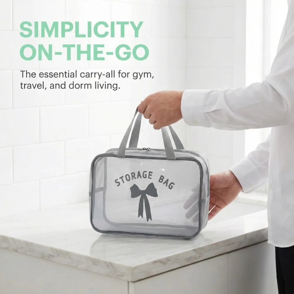 Fashion Bow Makeup Wash Bag Multifunction Large Capacity Mesh Cosmetic Bag Waterproof Handheld Travel Bathing Kit Beach