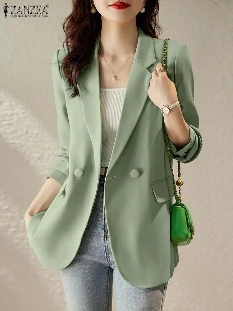 Stylish Women Autumn Long Sleeve Blazer ZANZEA Fashion Casual Lapel Neck Solid Work Suits Elegant Ladies OL Thin Coats Jackets