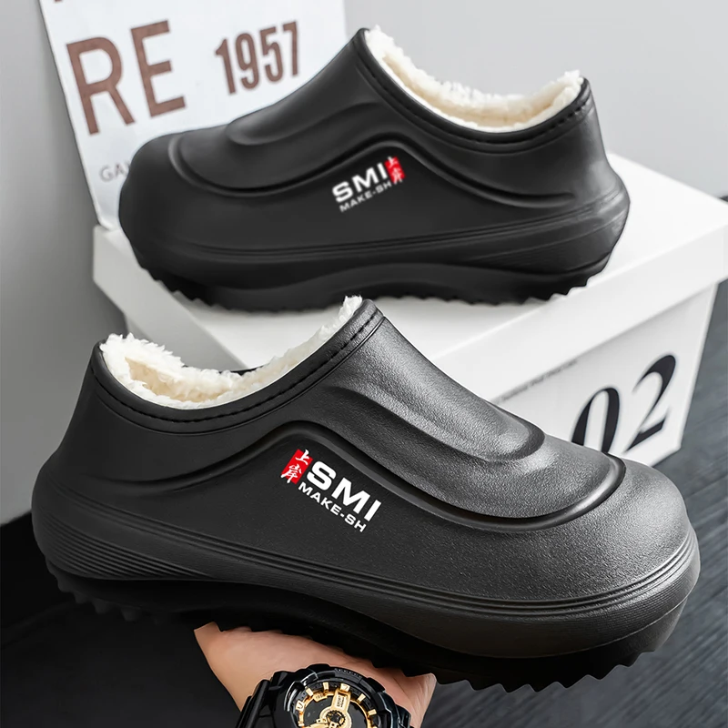 

Winter Men'S Slippers Warm Velvet And Thickened Kitchen Non-Slip Waterproof Soft Men'S Shoes Wear-Resistant Work Slipper