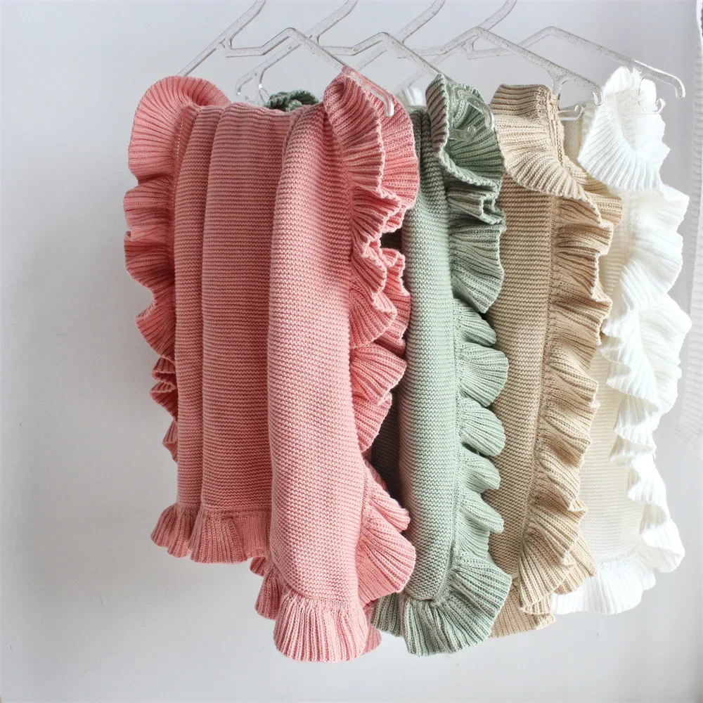 Baby Ruffle Wool Blanket Newborn Soft Cotton Thread Knitted Cart Beding Photo Props Cashmere Blanket