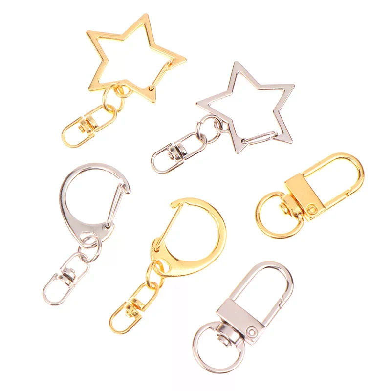 

10Pcs Rings Keychain Star Pentagram D-shaped Hollow Key Chain DIY Accessories Lobster Clasp Keyring Jewelry Making Findings