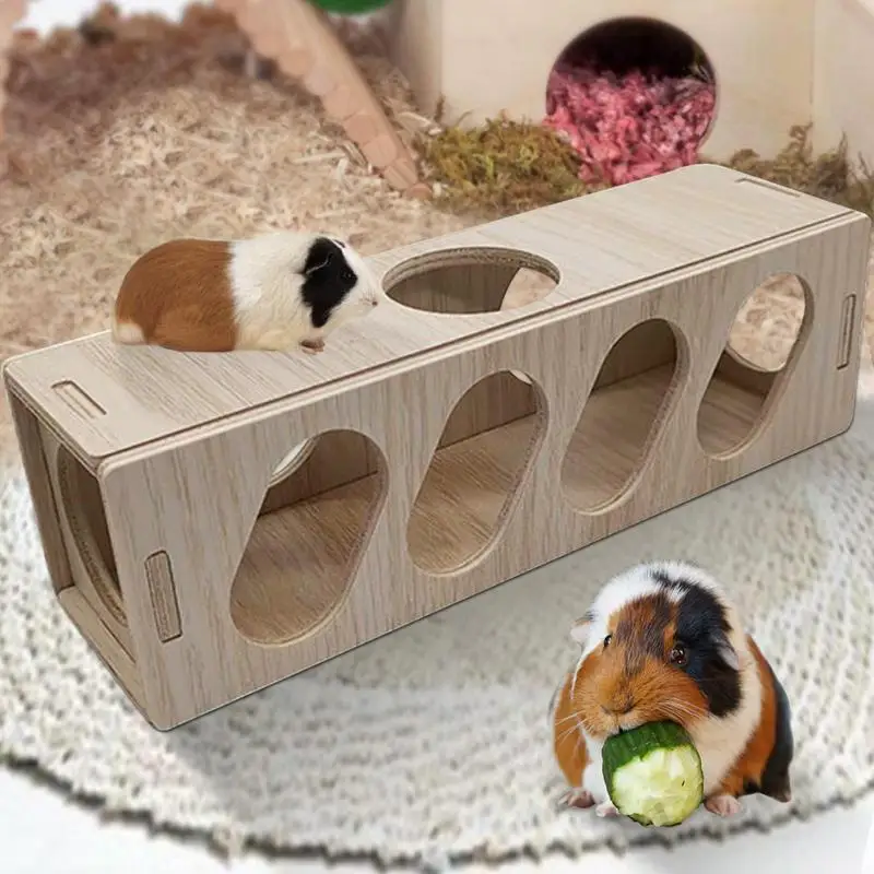 Hamster Tunnel Escape Toy Small Wooden Hamsters Bunnies Tunnel Tube Toys Teeth Grinding Natural Wood Chew Toy DIY Small Pet Supp