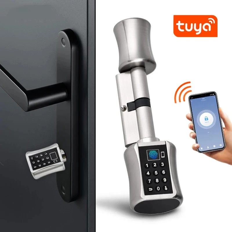 TUYA Bluetooth Smart Cylinder Lock Biometric Electronic Digital Keypad Keyless With Code Fingerprint RFID Card door Lock