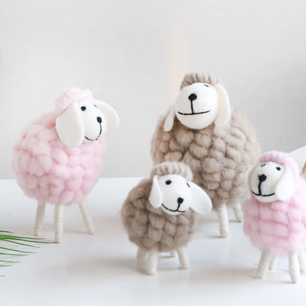 ของเล่นน่ารักการ์ตูนเด็กของขวัญขนสัตว์ Felt Sheep Miniatures วันเกิดตกแต่งบ้าน Mini ตารางเครื่องประดับ Desktop Decor Figurines