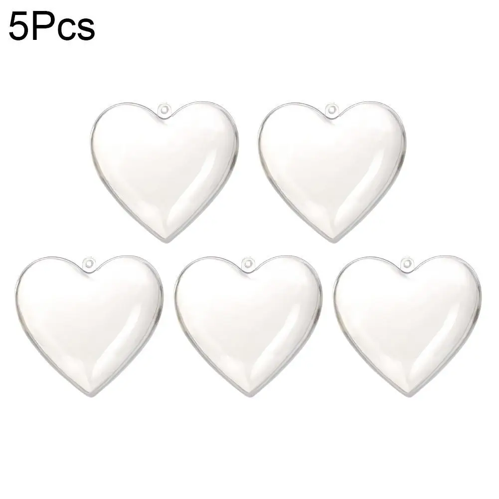 5pcs Heart Shape Transparent Plastic Ball Acrylic Clear Fillable Heart Mould For Parties Weddings Christmas Hang Ornament