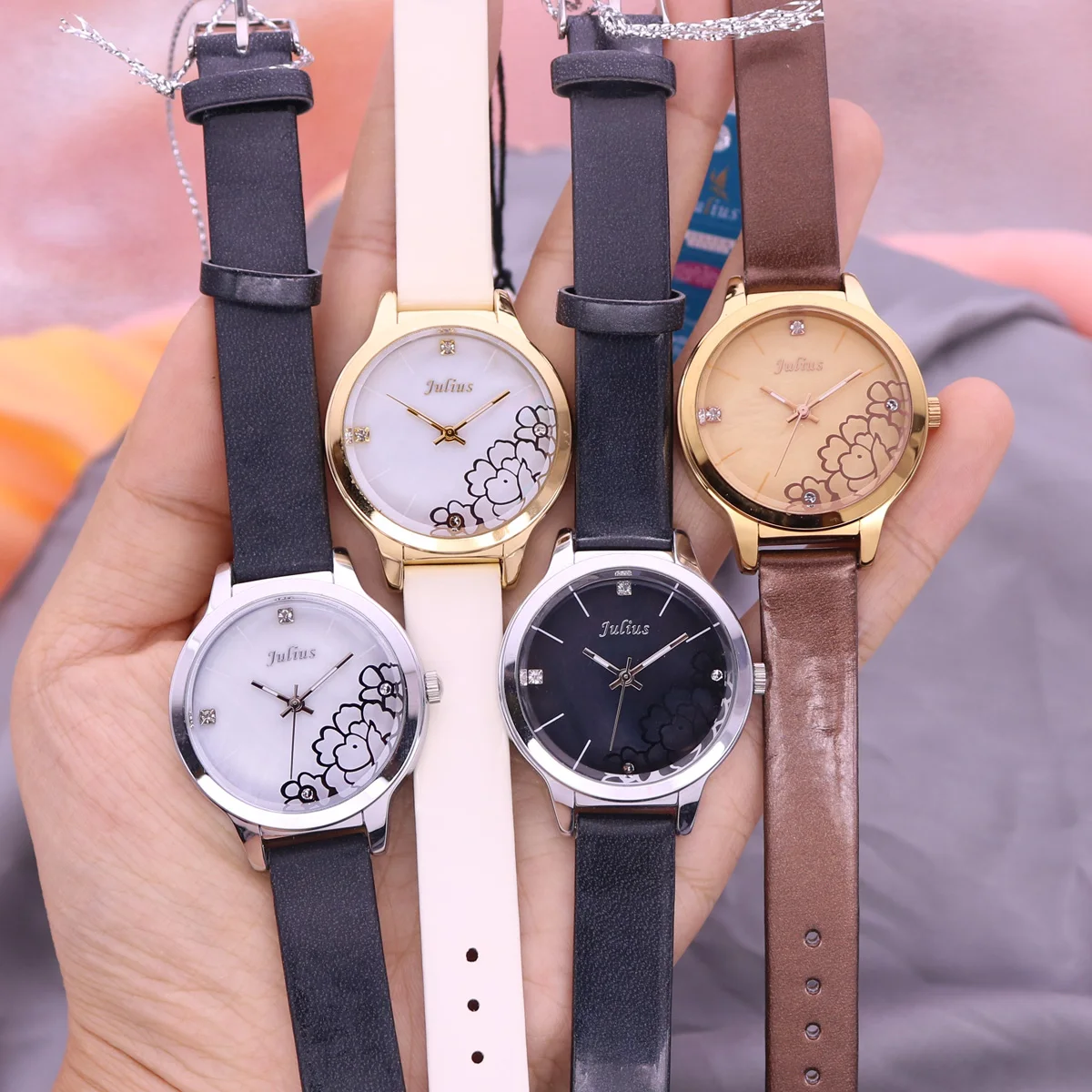 Mother-of-pearl Flower Julius Lady Women's Watch Fashion Hours Bracelet Real Leather Girl's Birthday Gift No Box