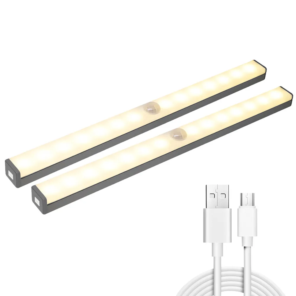 2Pcs LED Wardrobe Light with Human Body Induction, USB Rechargeable, Warm Yellow for Closet, Walkway, Reading
