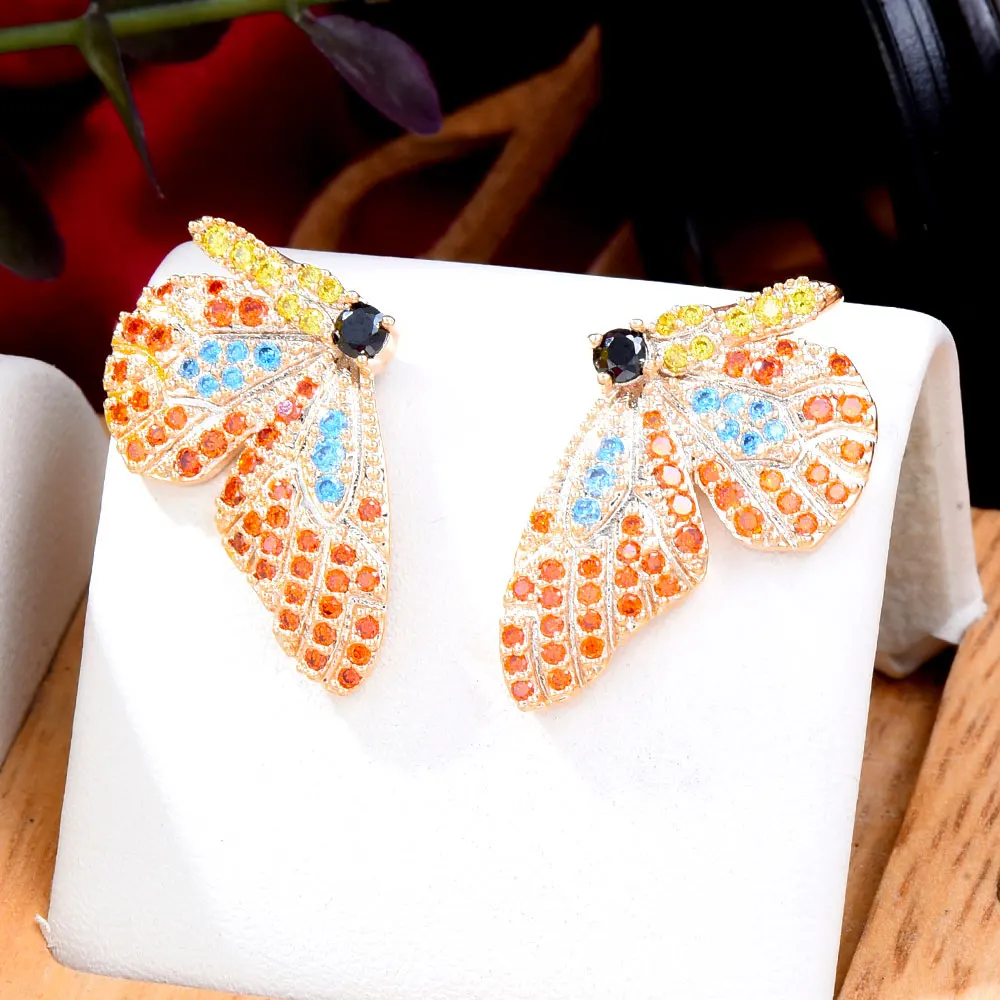 GODKI 28mm Multicolor Flying Butterfly Full Mirco Paved Microl Zirconia Women Bridal Dress Wedding Every Earring Fashion Jewelry