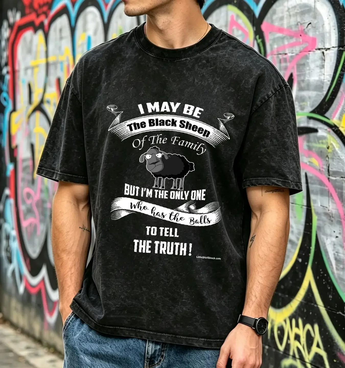 washed T Shirt I May Be Black Sheep Of Family Truth Funny Made in USA S to 5XL vintage Washed Stylish streetwear Casual Unisex