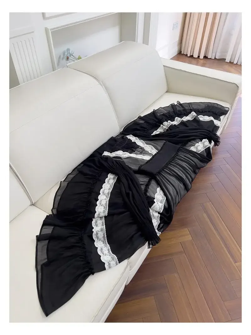 Robe de soirée longue en mousseline de soie à col rond pour femme, robe trapèze taille haute, dentelle socialite, manches lanterne, grand ourlet, français, élégant, rétro, printemps