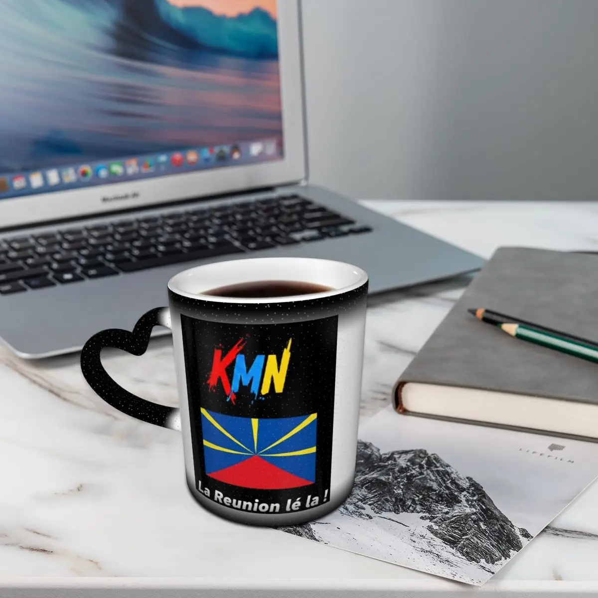 KMN 974 Edition Reunion Island Flag Mug Funny Ceramic Coffee Cups Tea Mugs Milk Cup Drinkware Gifts for Woman Man