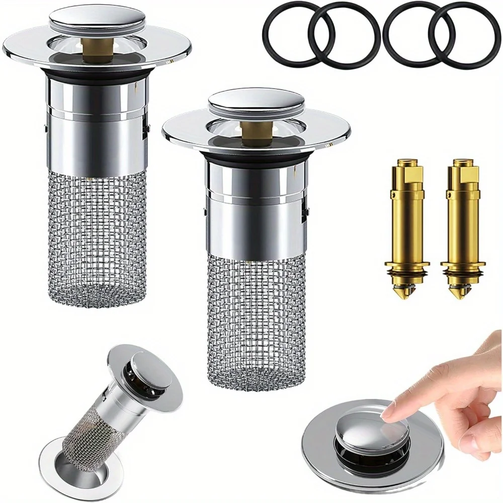 

2Pcs Bathroom Sink Stopper Hair Catcher - Advanced -Up Sink Drain Filter with Durable Removable Stainless Steel Filter Basket an