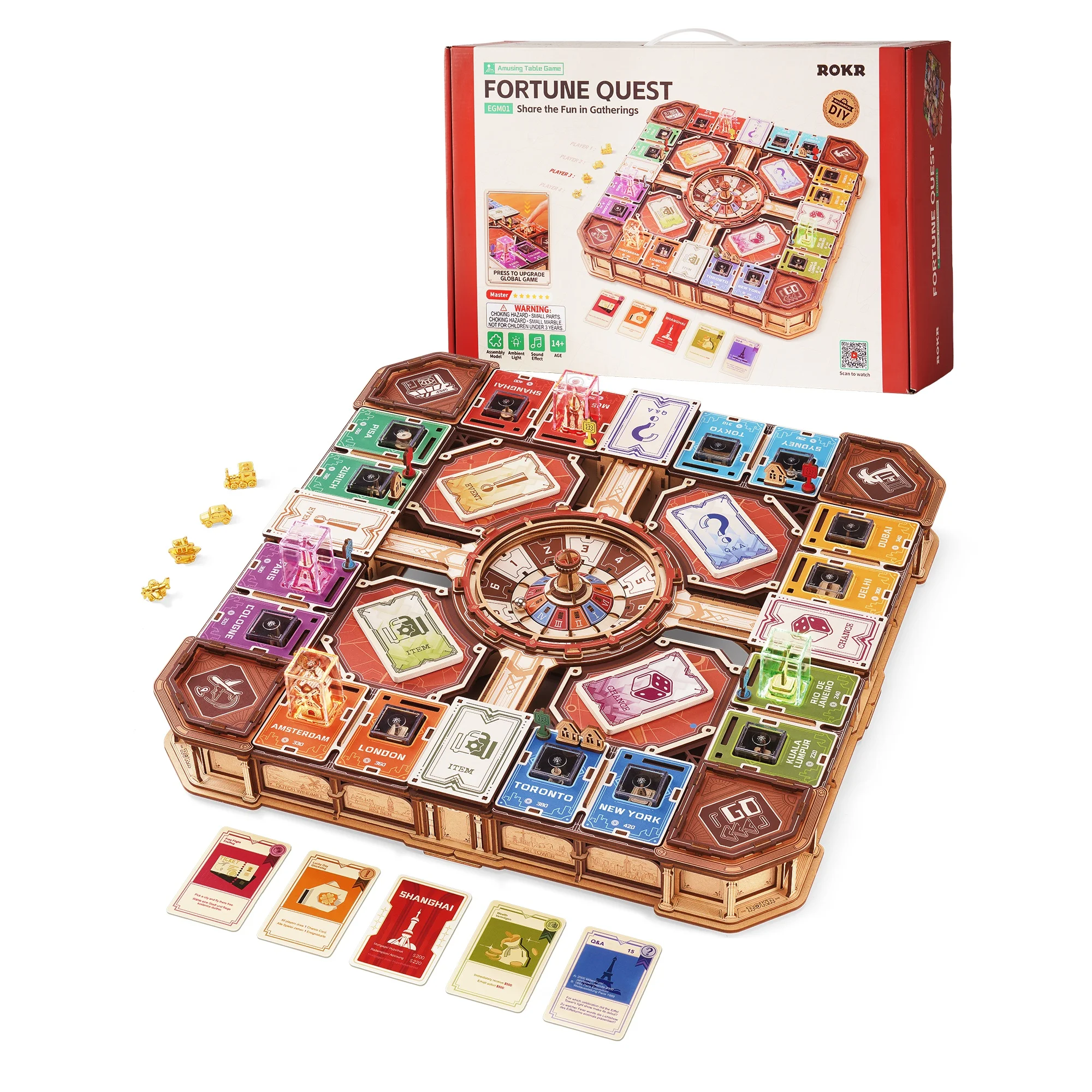 ROKR Wooden 3D Puzzle Fortune Quest Board Game with Sound & Light 907 Pcs Mechanical Model Building Kit for 2-5 Players to Play Party Game Holiday Gift for Adults Teens