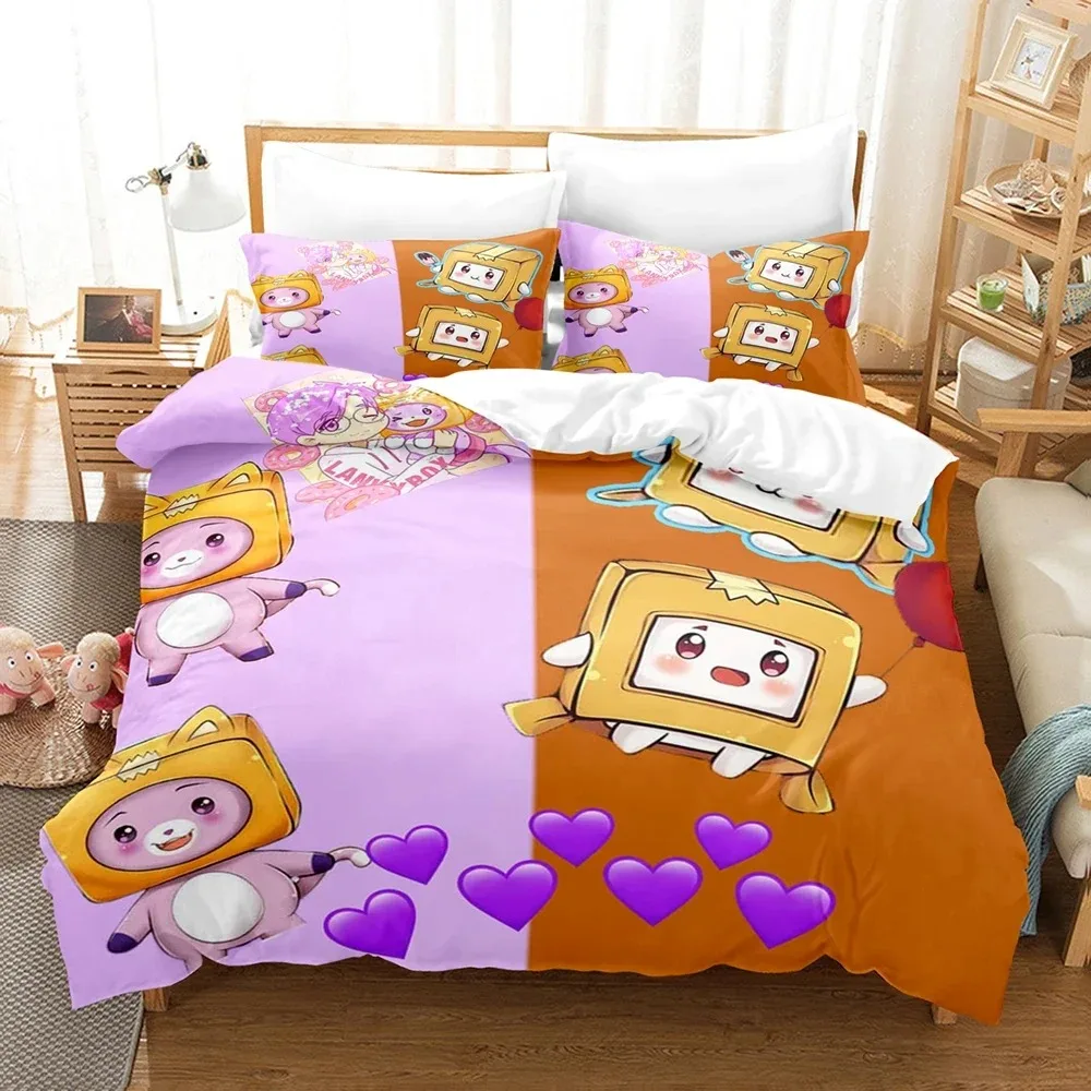 Duvet cover with pillowcase, Lankybox Foxy Boxy Kids 3D Kids King Size Bedding Set Cute Print Home Cartoon Duvet Cover Set